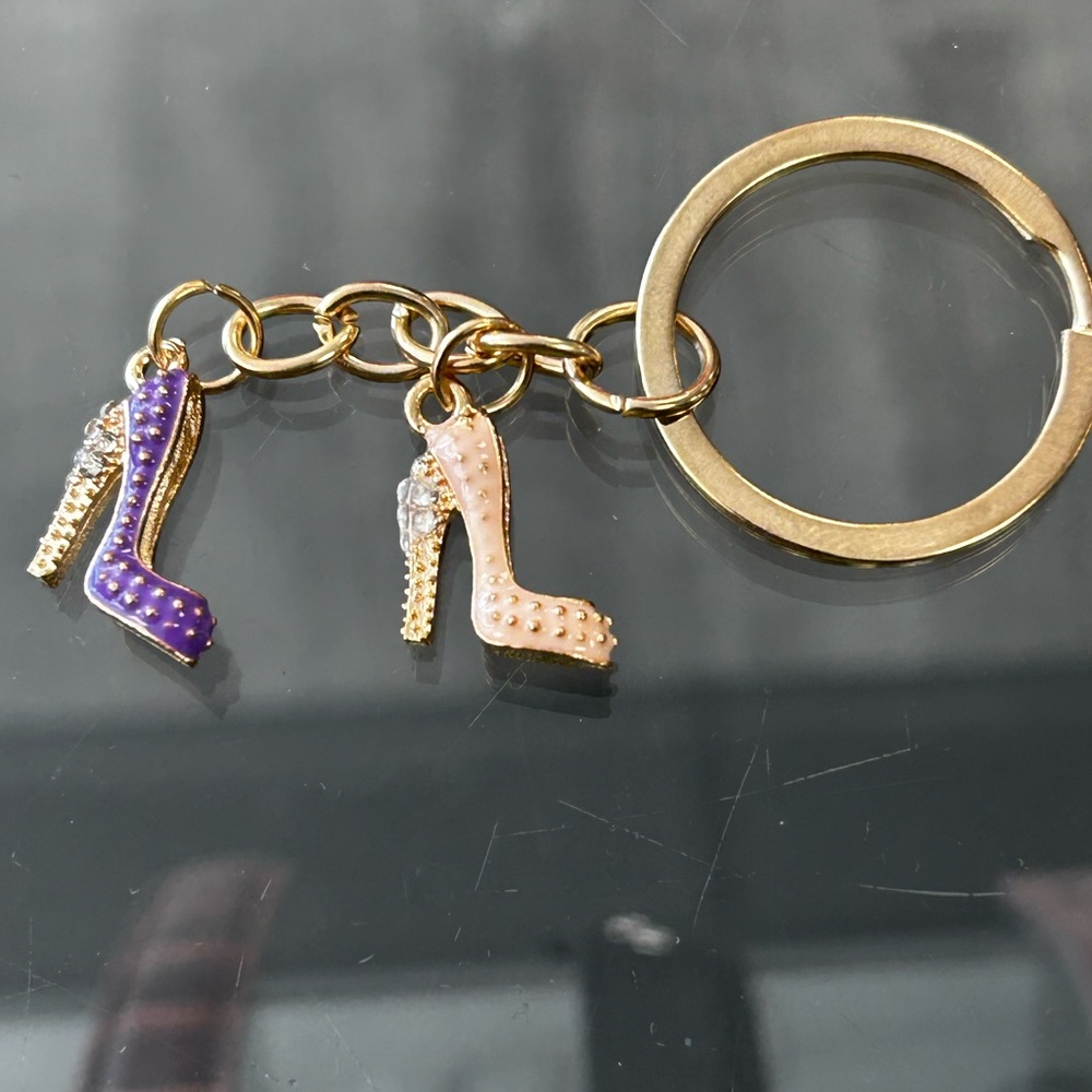 Chic Gold and Purple High Heel Keychain